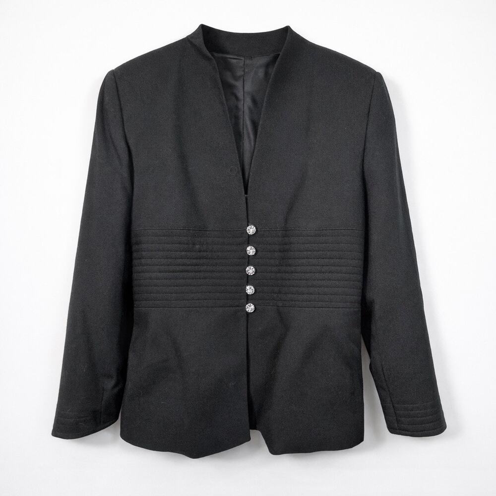 Mary McFadden Studio Black Peplum Evening Jacket Crystal Buttons 14 Couture